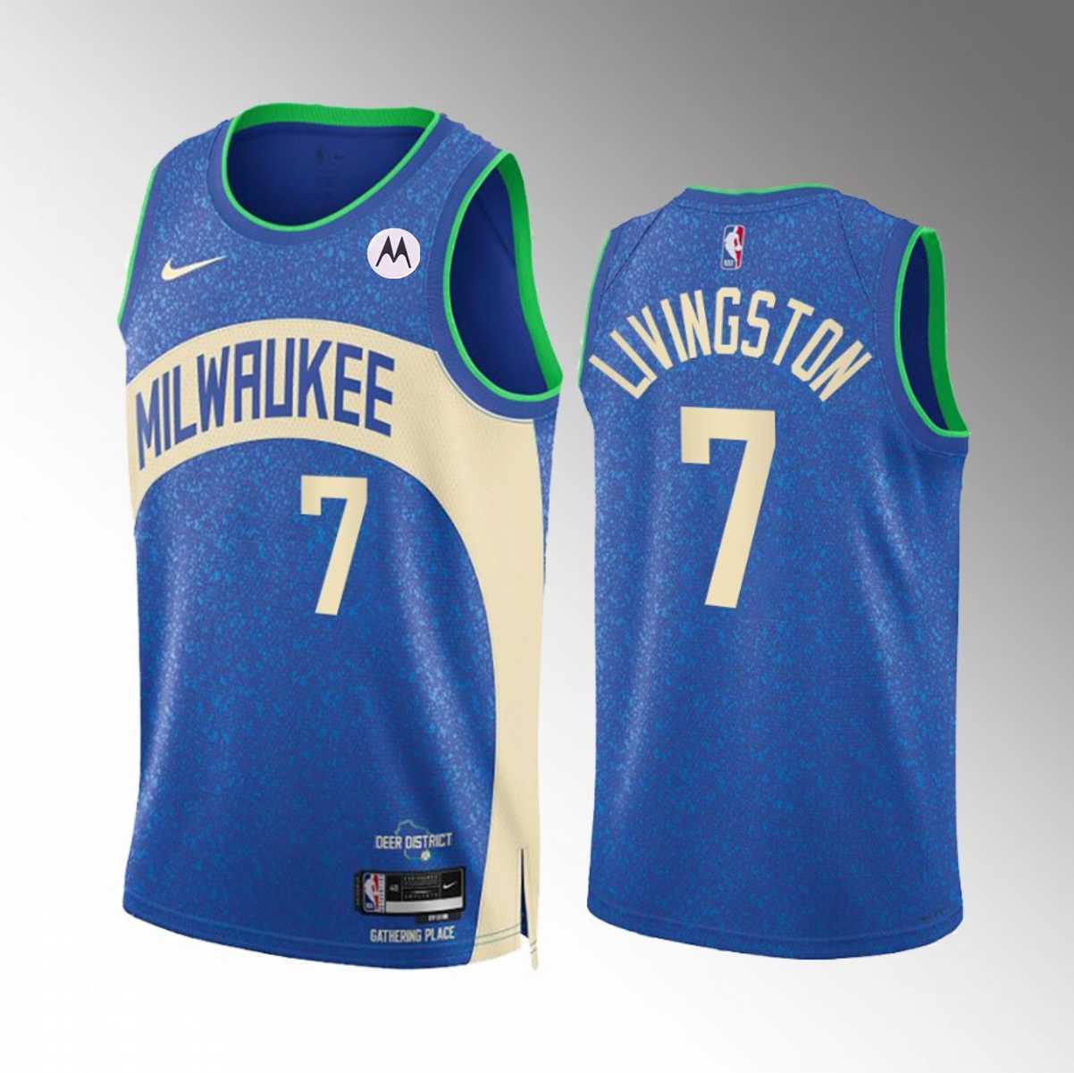 Men's Milwaukee Bucks #7 Chris Livingston Blue 2023-24 City Edition Stitched Basketball Jersey Dzhi